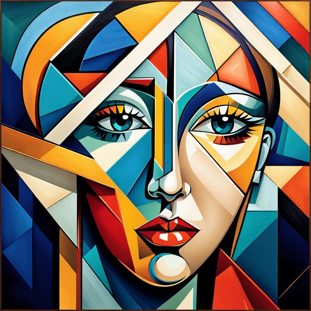 Woman's face  cubist painting, Neo-Cubism, layered overlappi...