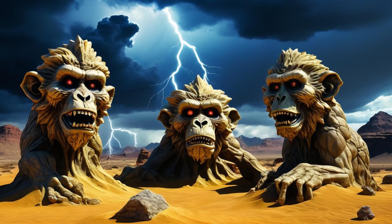 Surreal Zombie Monkey Monster Clown Stone Heads