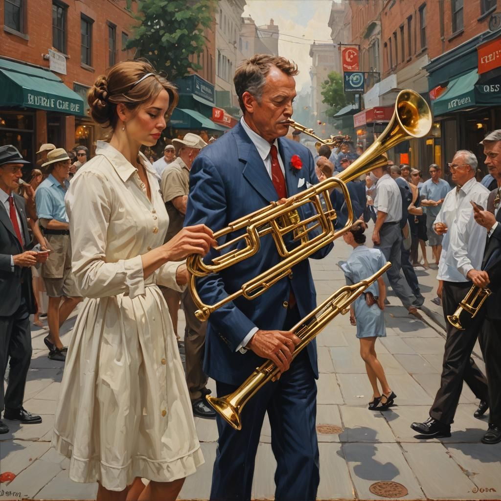Love Over Trombone: Oil Painting