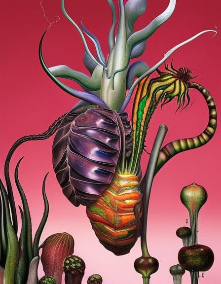 Botanical Illustration of Fantastic Creatures and Plants