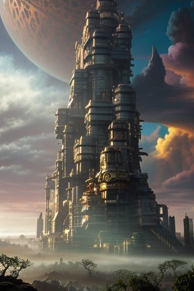 Steampunk Floating City After Earth's Disaster
