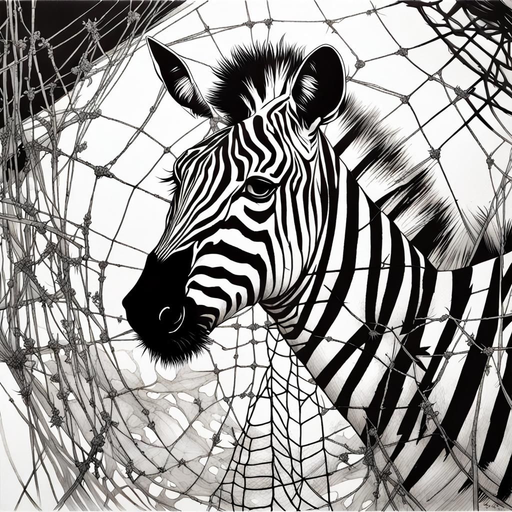 Zebra in Spiderweb: Prairie Cosmic Scene