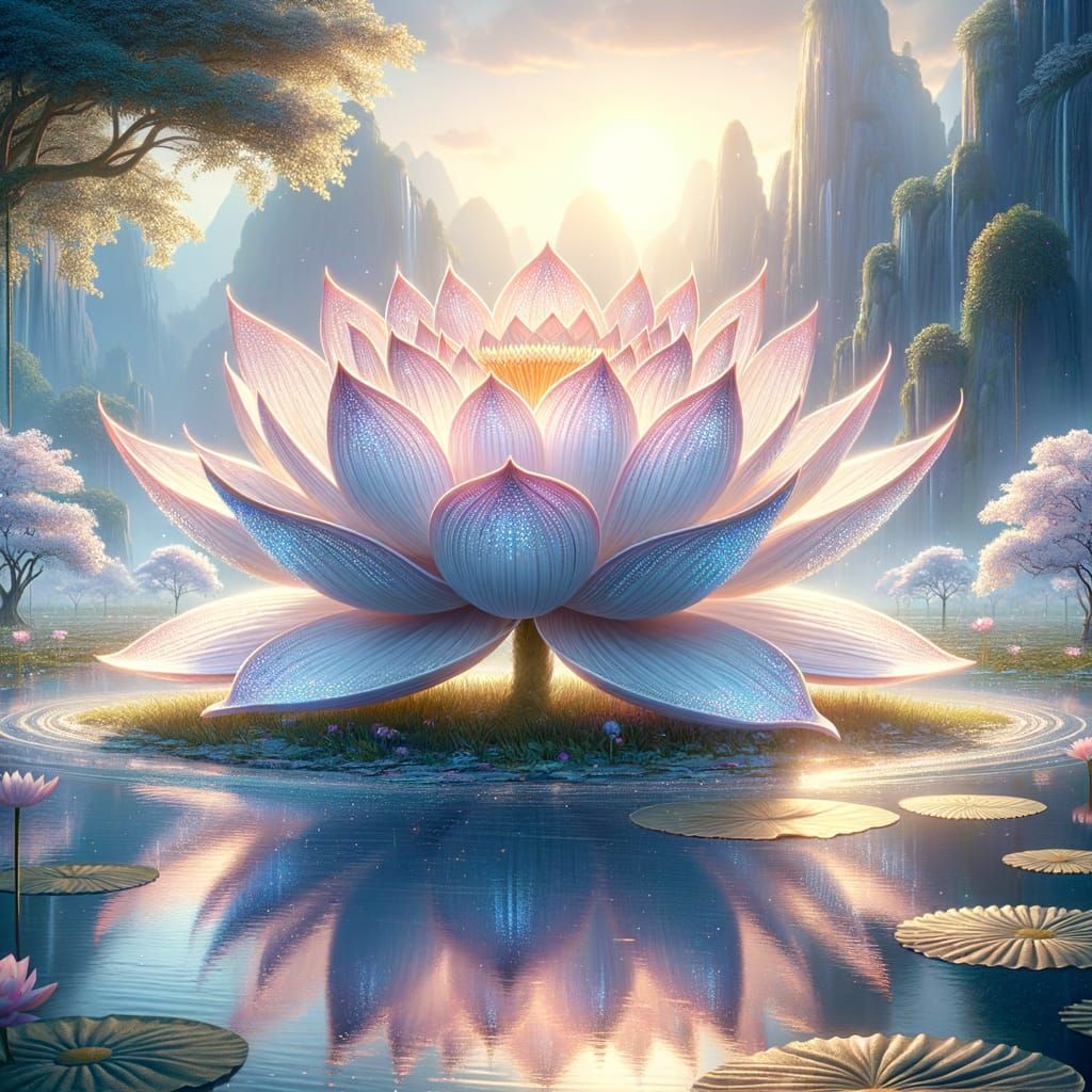 Grand and Majestic Lotus Blossom in a Serene Landscape