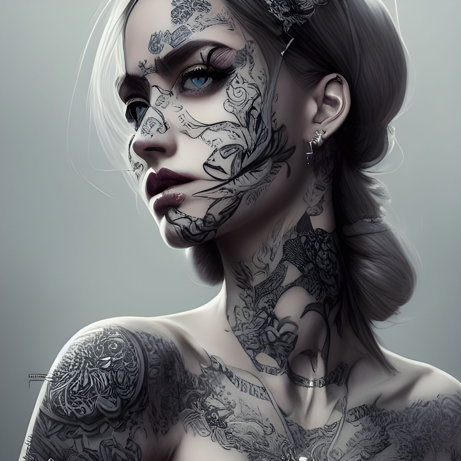 Intricate Tattooed Girl in Hyper-Realistic Digital Art