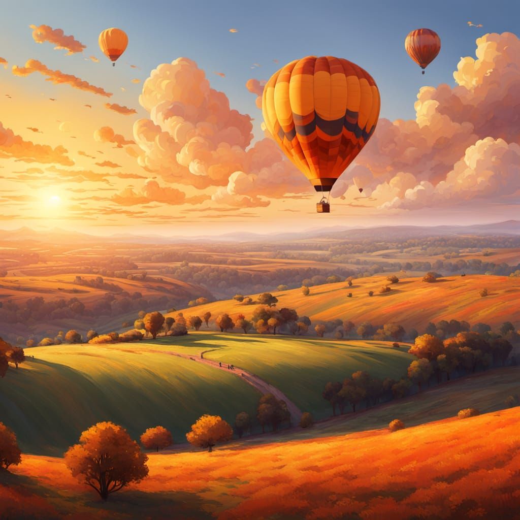 Hot Air Balloon at Sunset in Impressionist Style