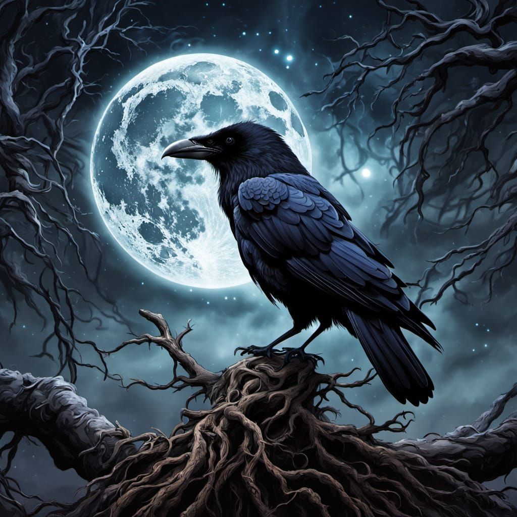 Mystical Raven in Dark Fantasy Painting