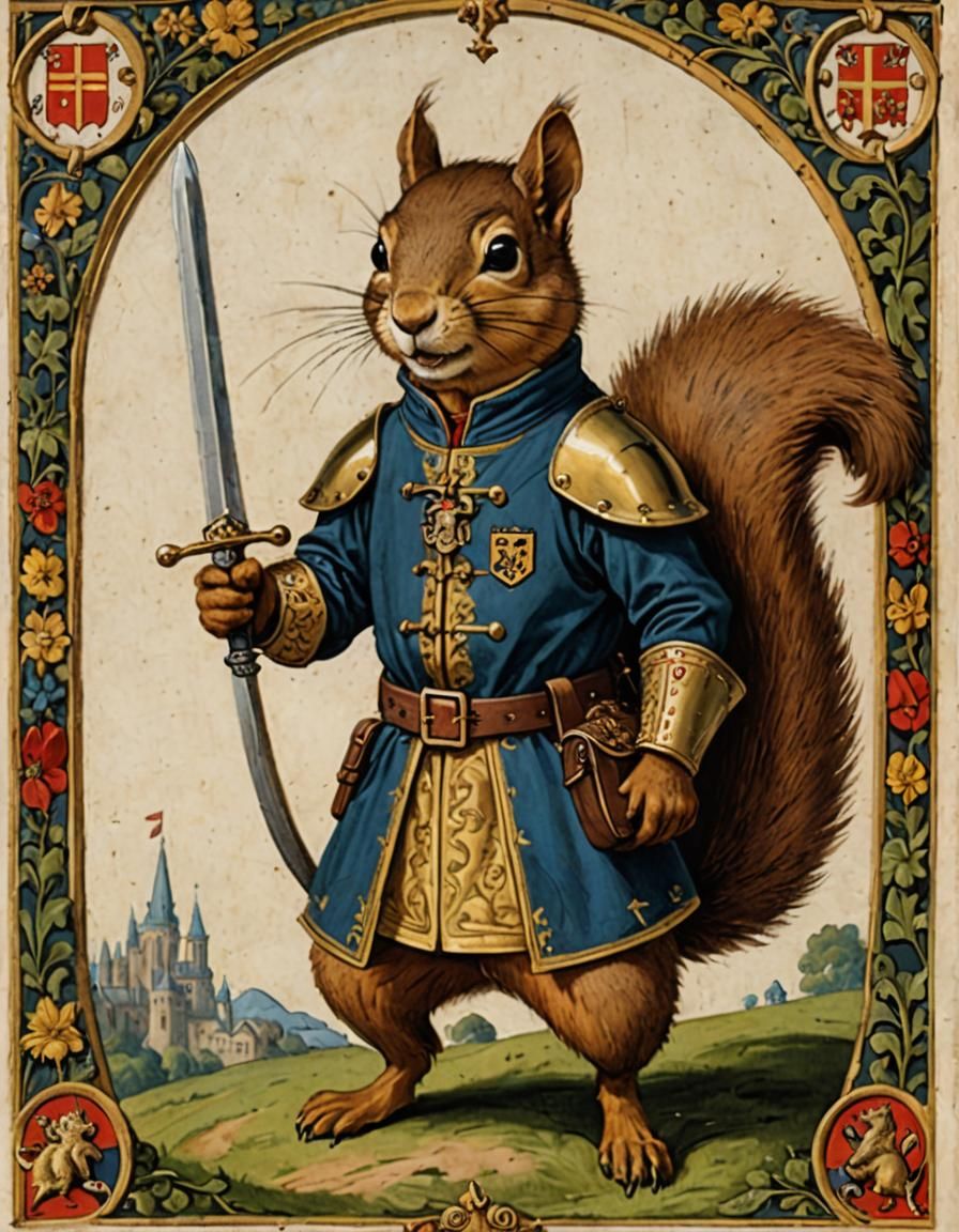 Medieval Squirrel Knight in Esquire Attire