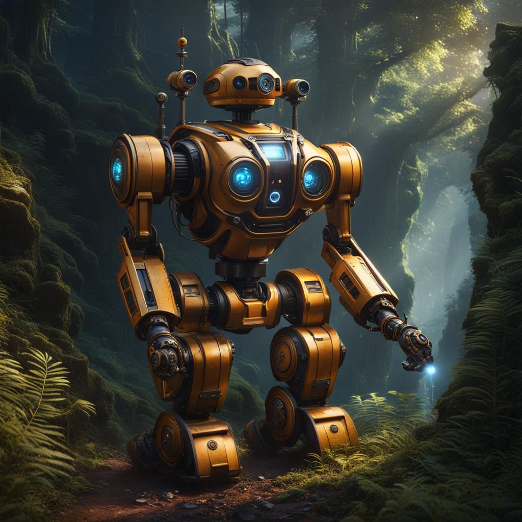 Fantastical Robot Guide in Detailed Matte Painting