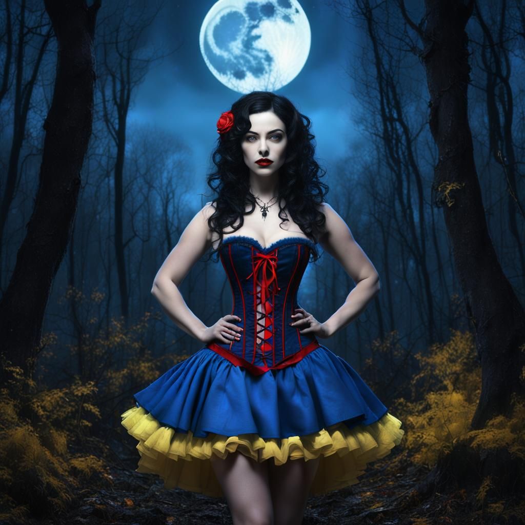 Gothic Snow White in Dark Forest, Detailed Digital Art