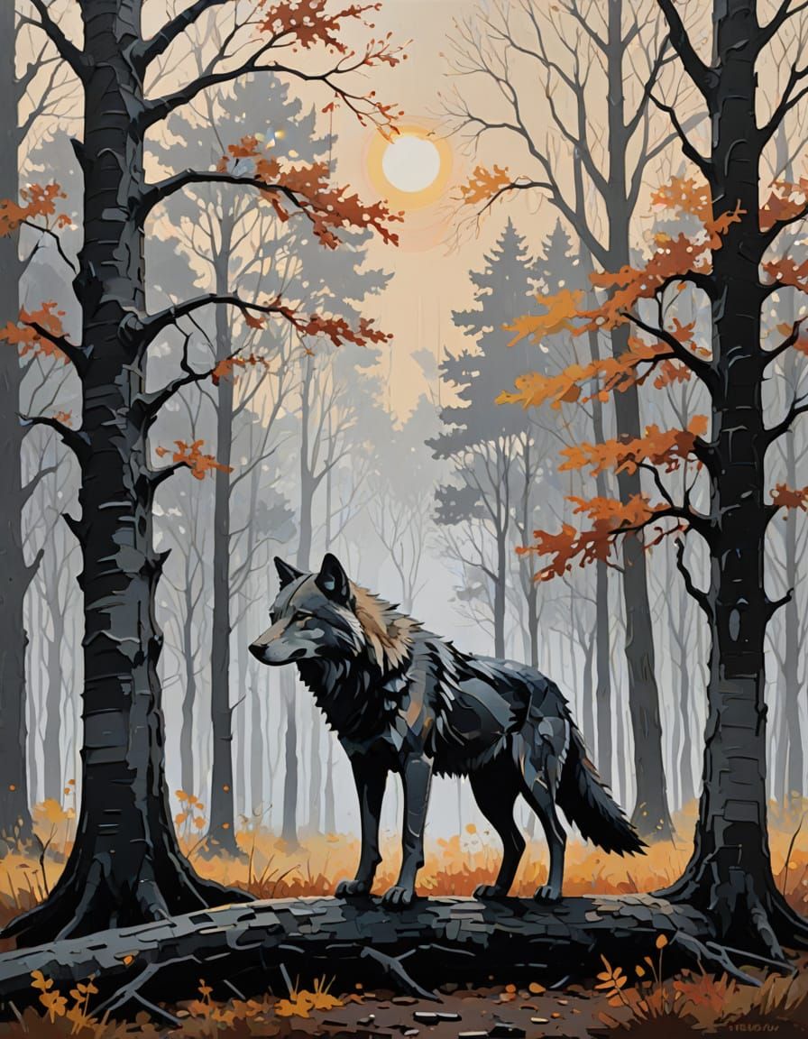 Majestic Wolf in Desolate Autumn Landscape