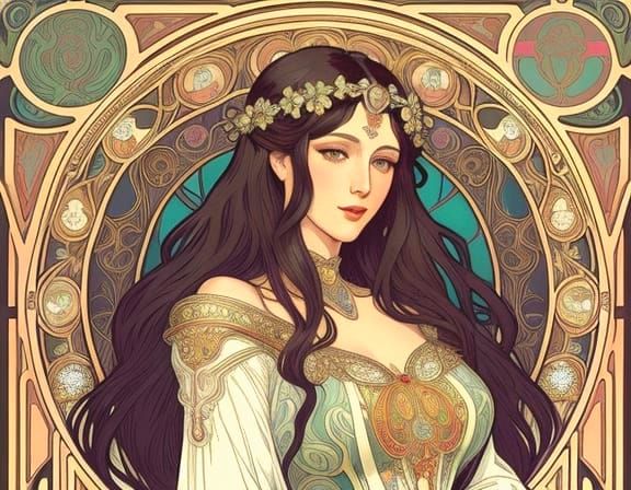 Art Nouveau Portrait of Woman in Floral Frame