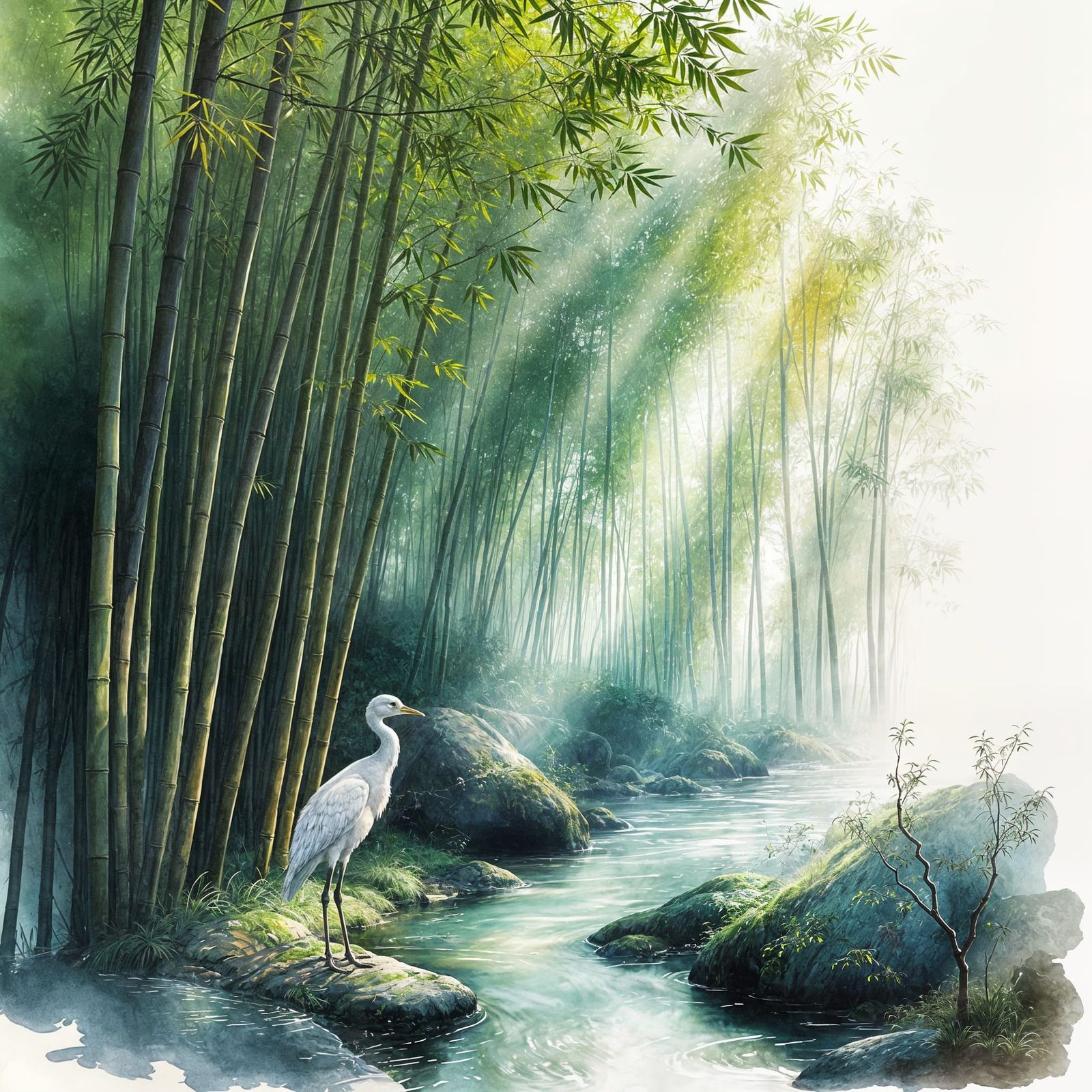 Whimsical Bamboo Forest in Dreamy Watercolour