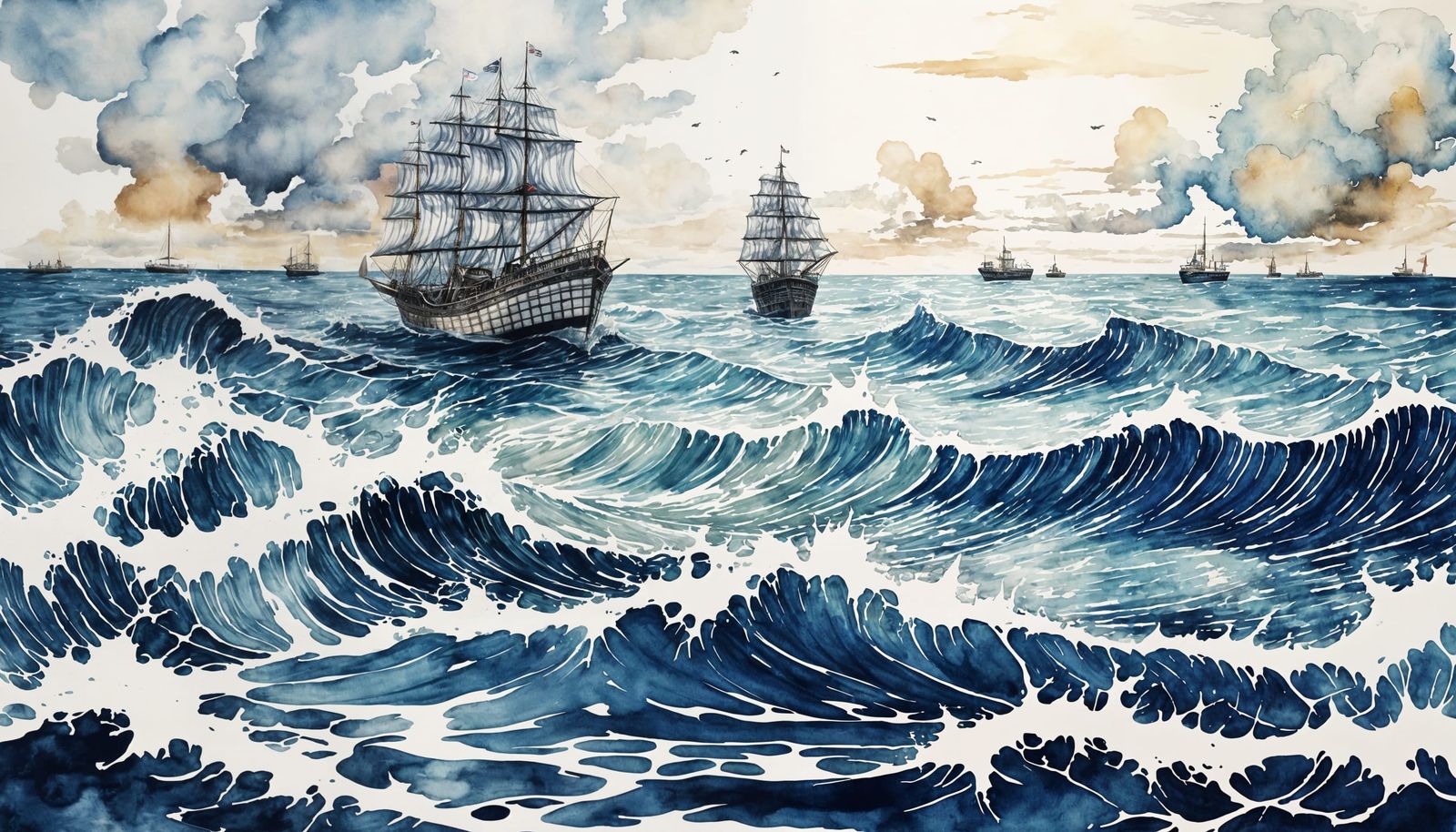 Surreal Seascape in Gingham Print Style