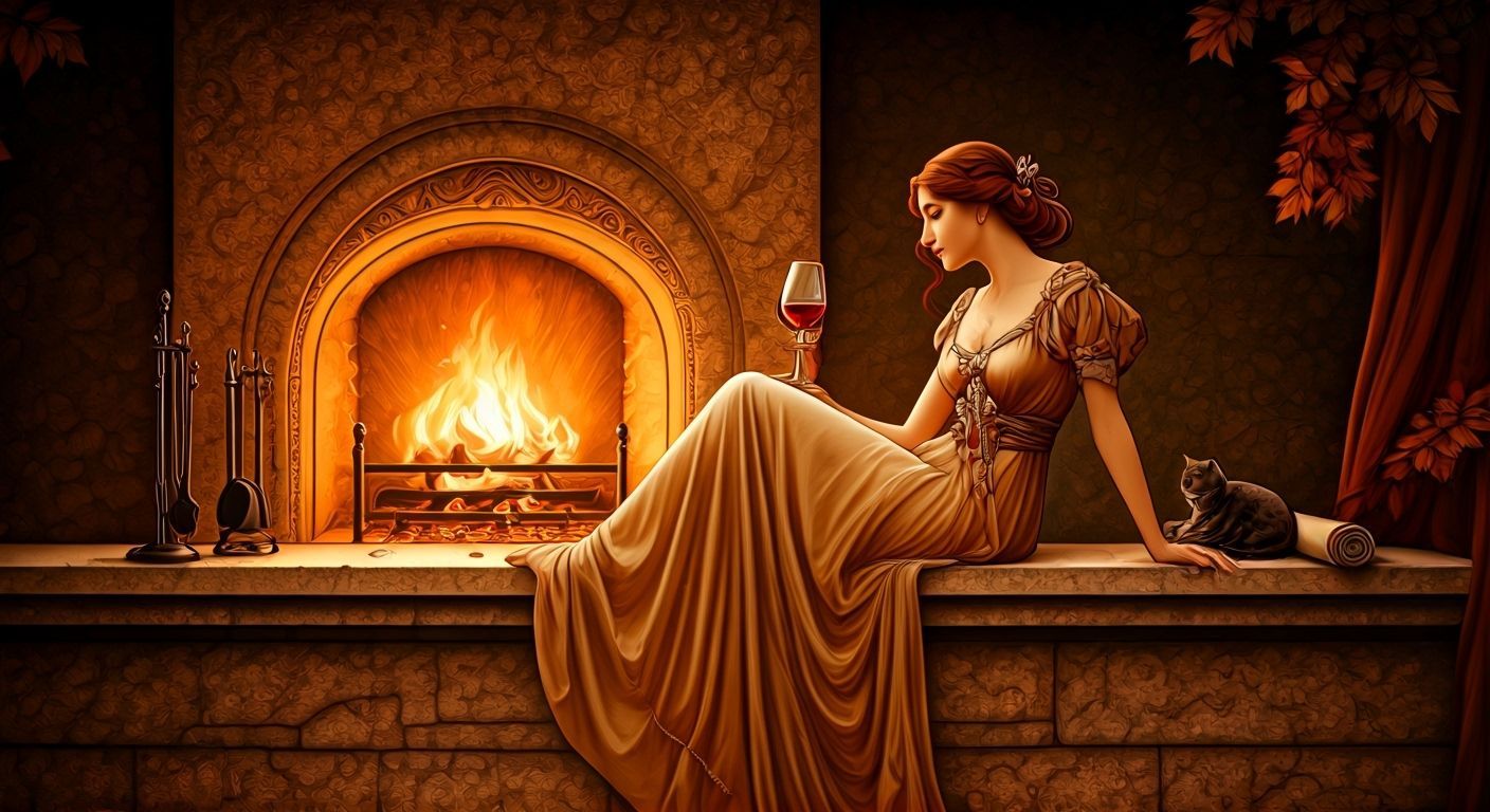 Elegant Woman with Wine: Alphonse Mucha Inspired Art