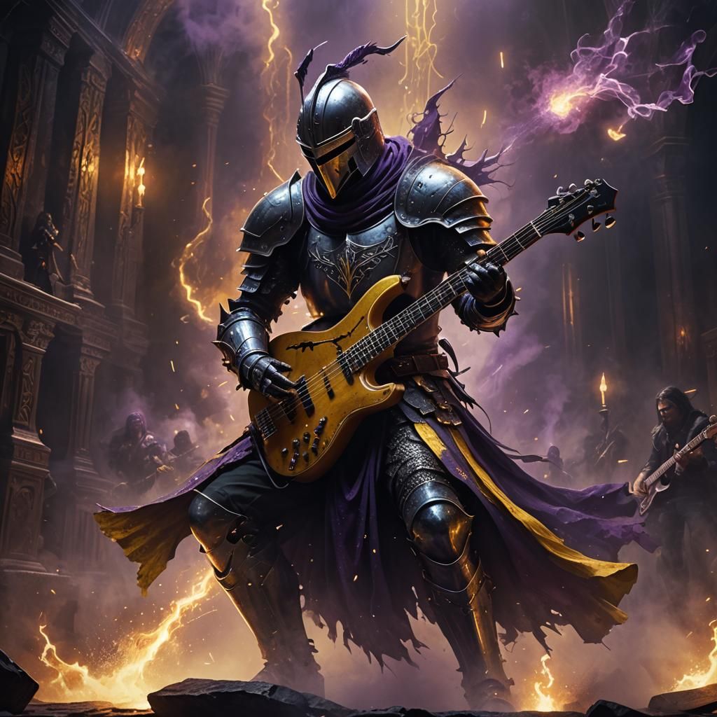 Knight Bass Guitarist in Dark Fantasy Chamber