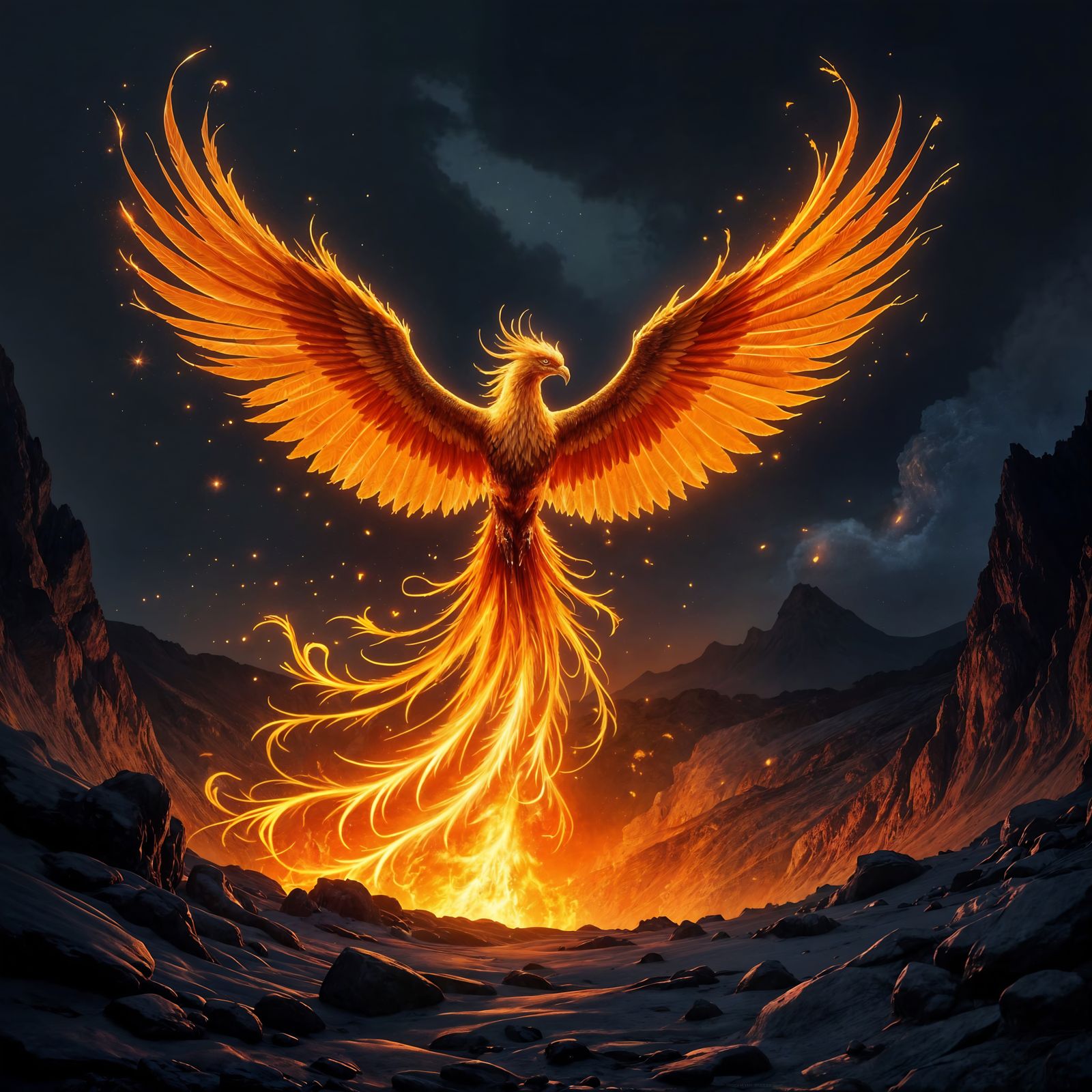 Majestic Phoenix of Molten Gold and Fire