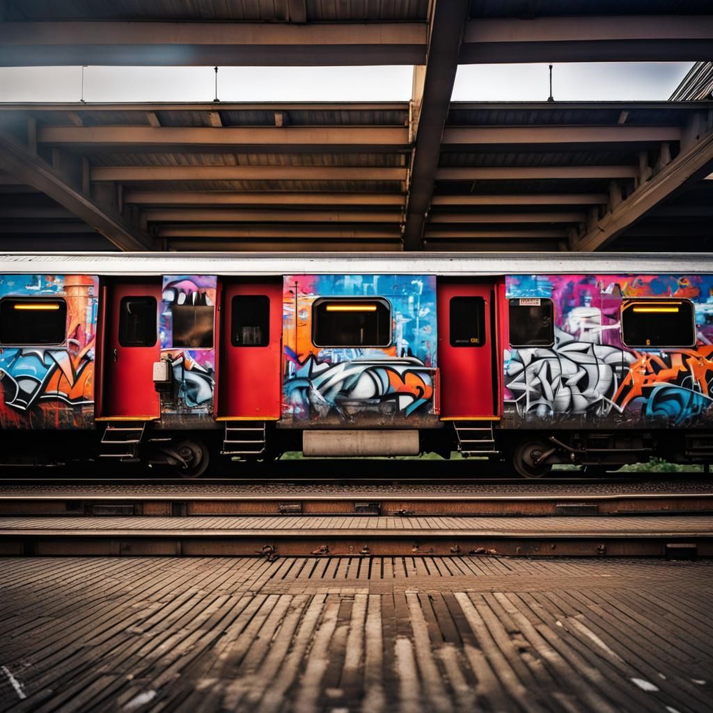 Graffiti Art Adorns Train in Urban Landscape