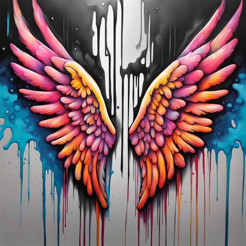 Polychromatic Angel Wings in Graffiti Style
