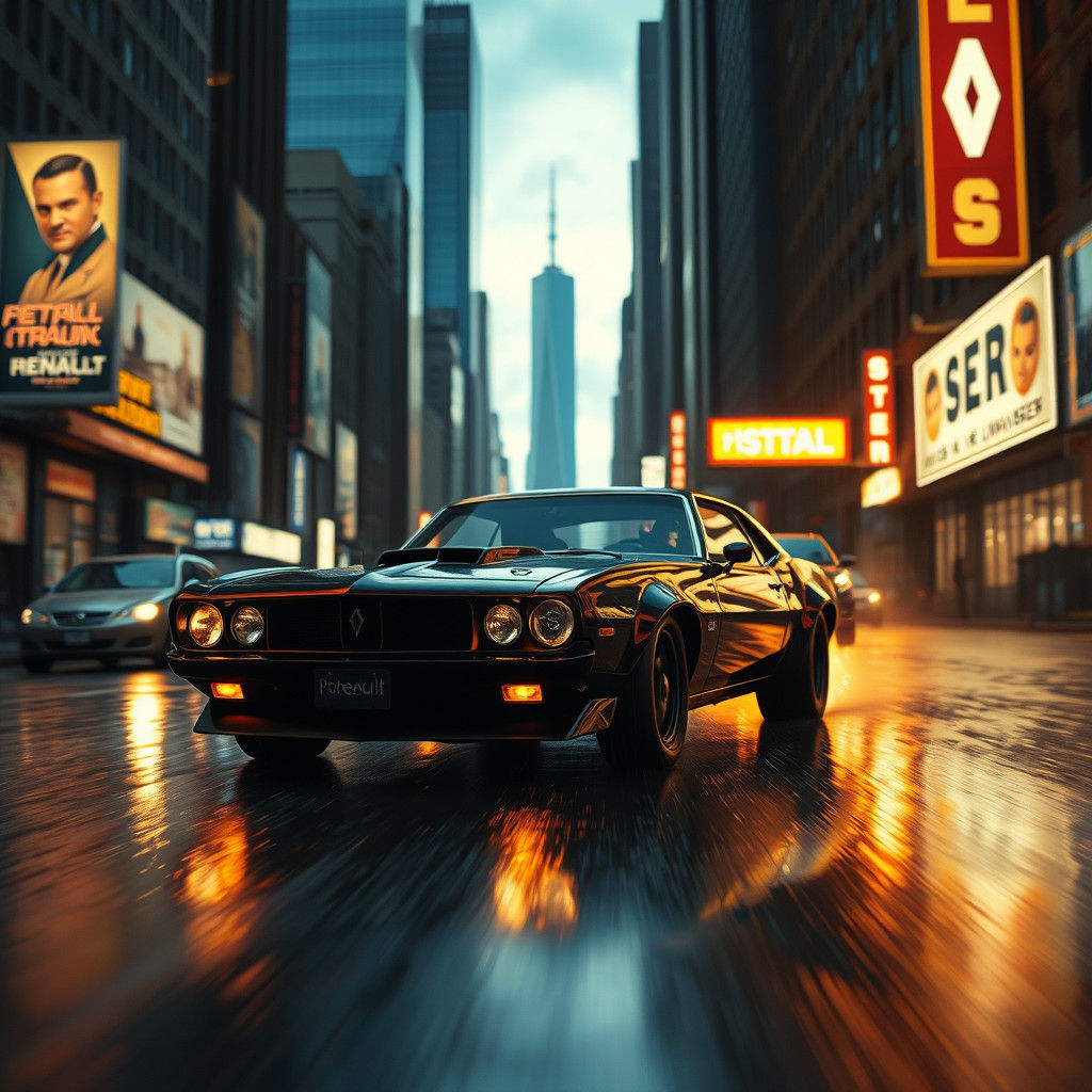 Dieselpunk Renault Muscle Car in Cyberpunk City