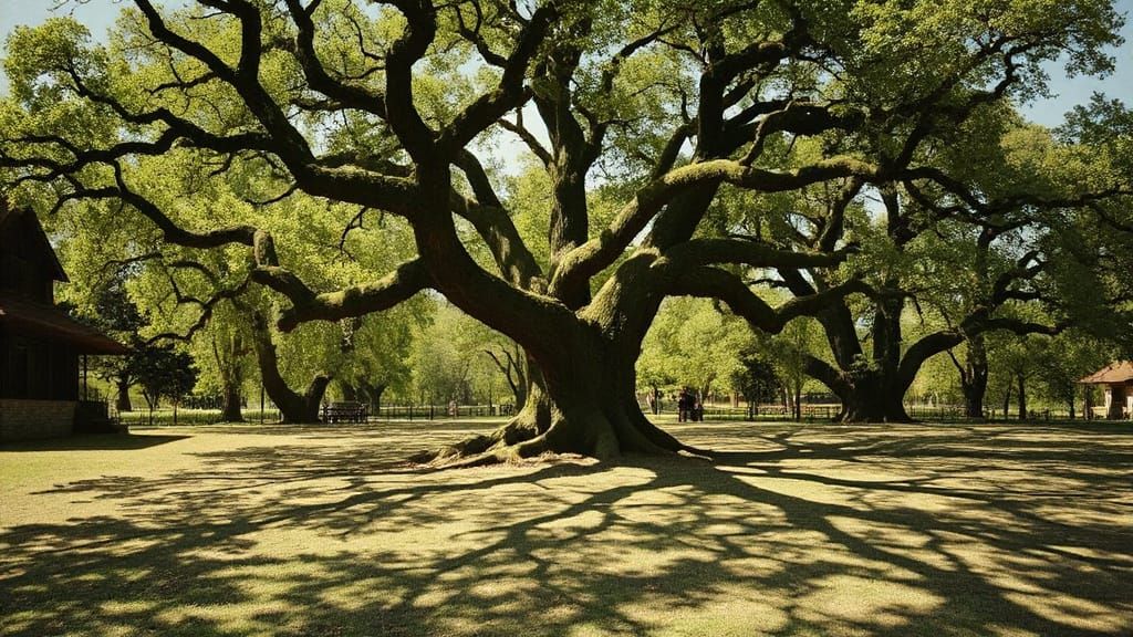 Fantasy Scene Under Spreading Tree With Intricate Shadows