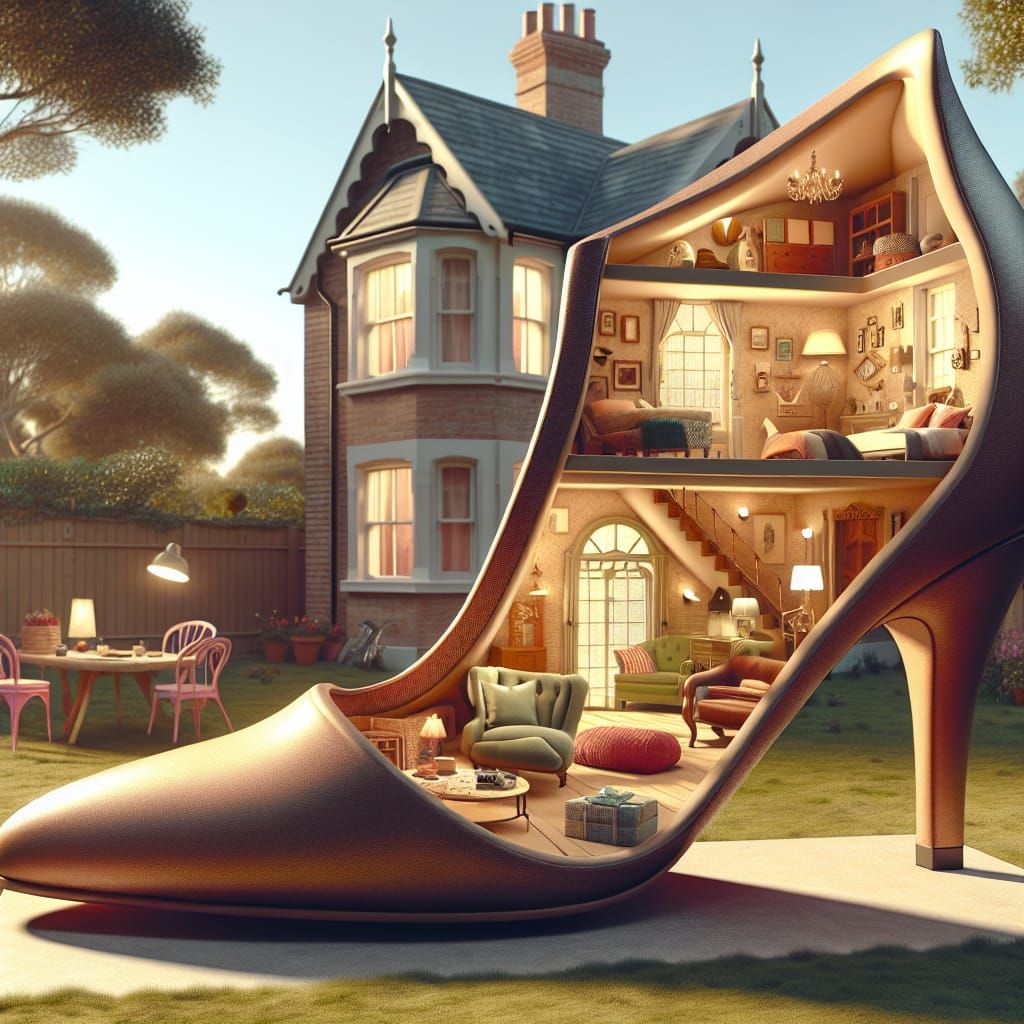 Victorian Shoe Home with Grandmother and Family in 3D