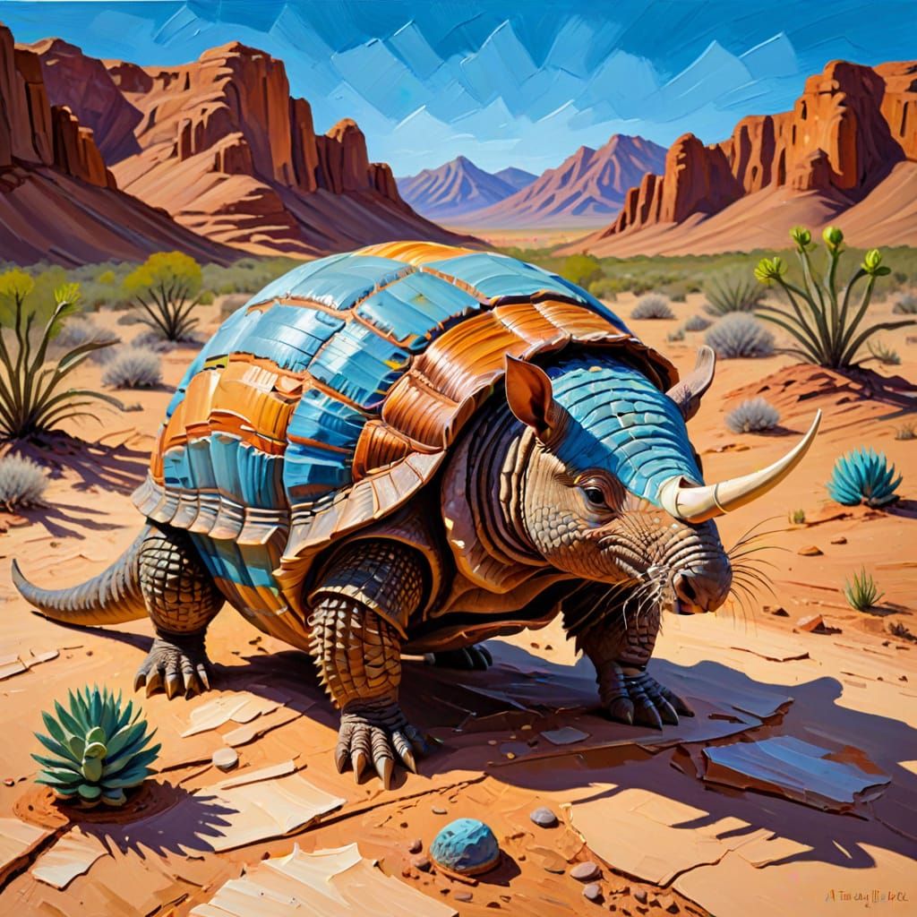 Armadillo in Desert as Impasto Painting