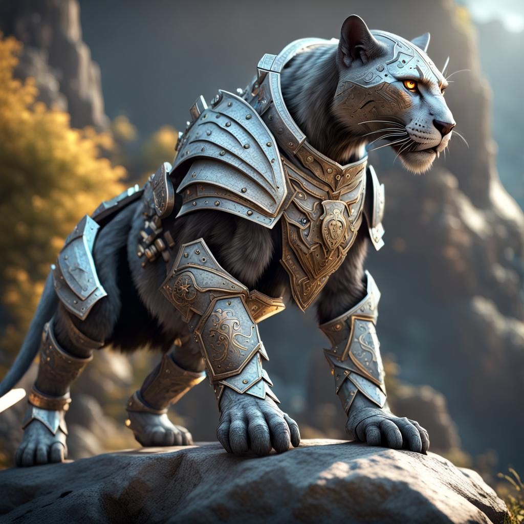 Armored Panther on Rock in 3D Cinematic Style