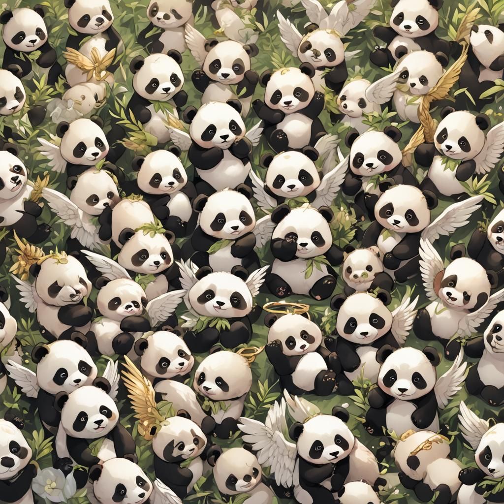 Adorable Baby Panda Bear Angels in Anime Style