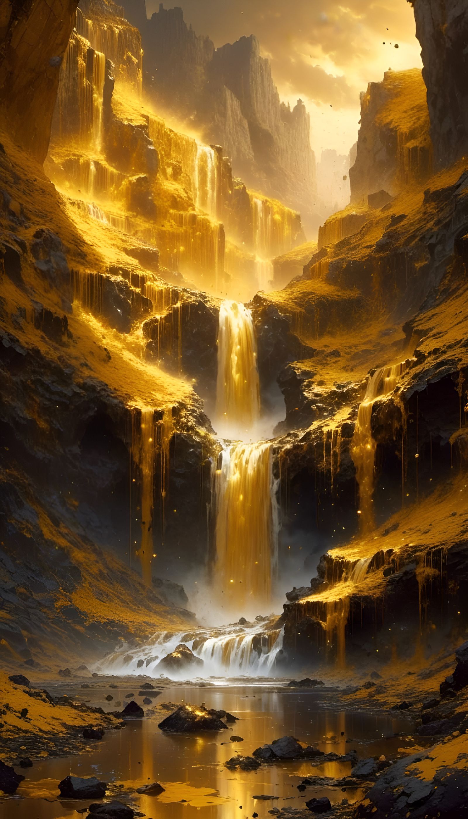 Golden Waterfall of Liquid Gold
