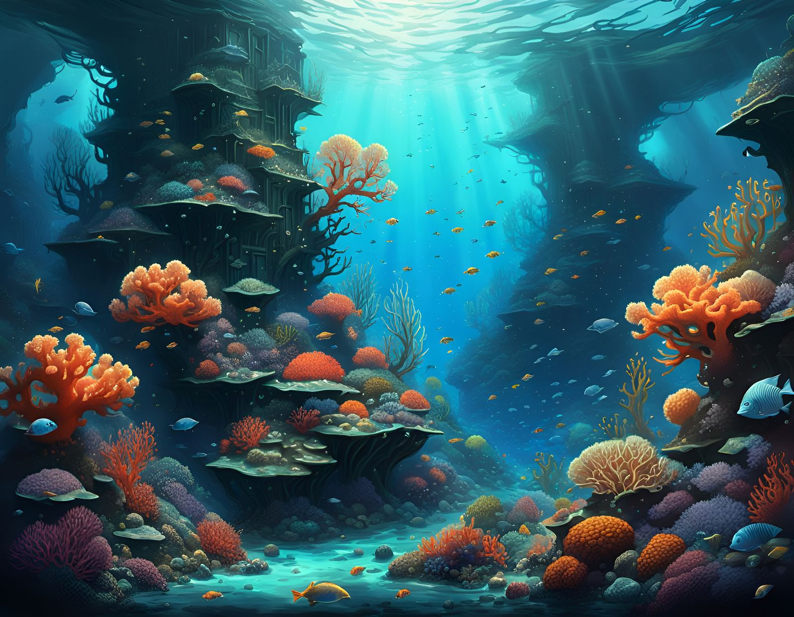 Detailed Metal Coral Reef Art