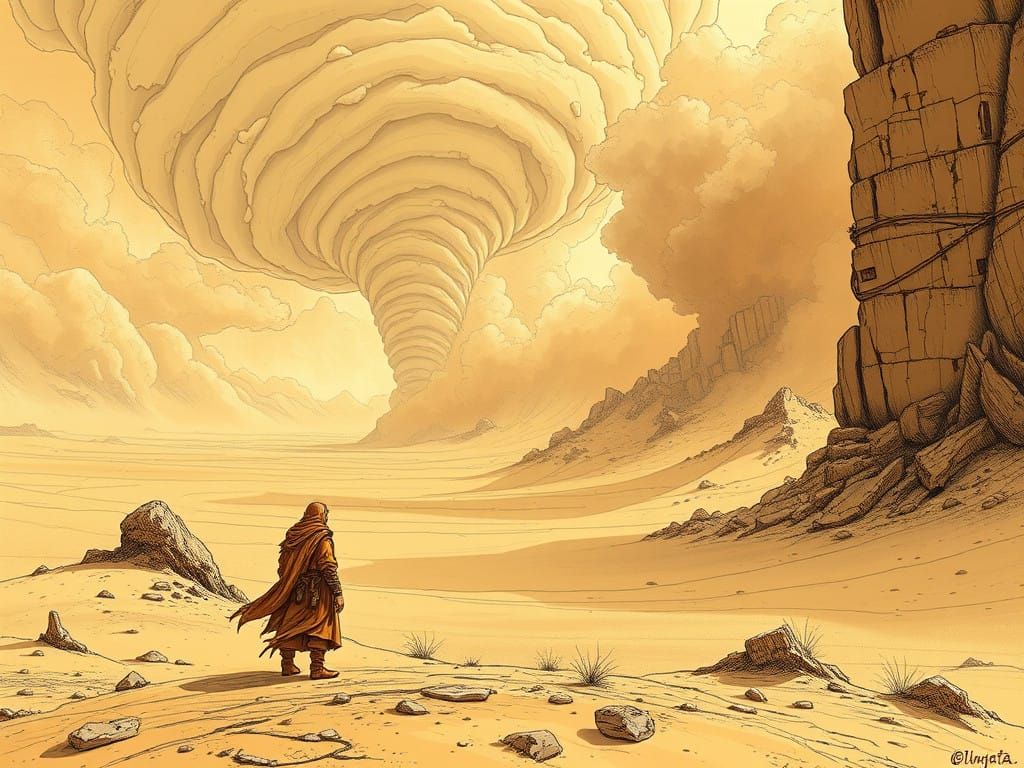 Mystical Desert Warrior Confronts the Coming Storm