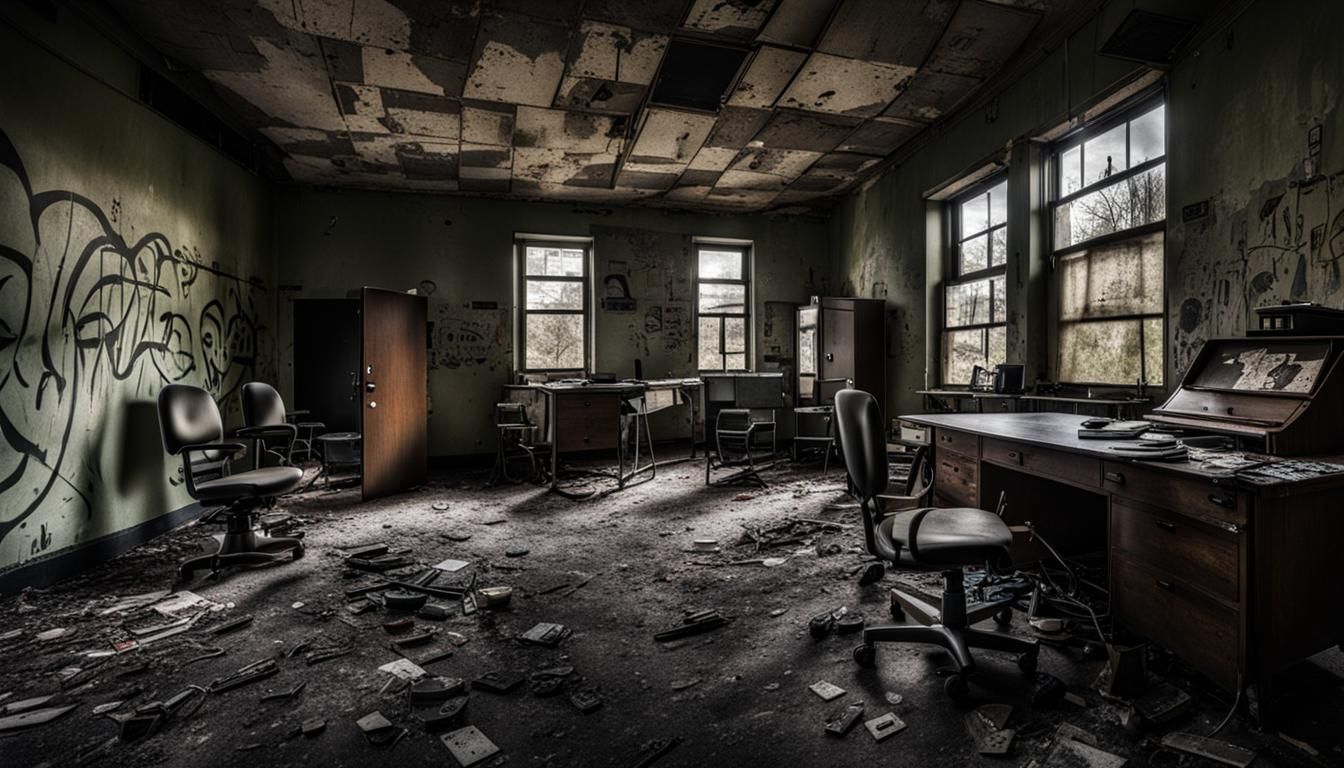 Creepy Abandoned Hospital Room with Graffiti