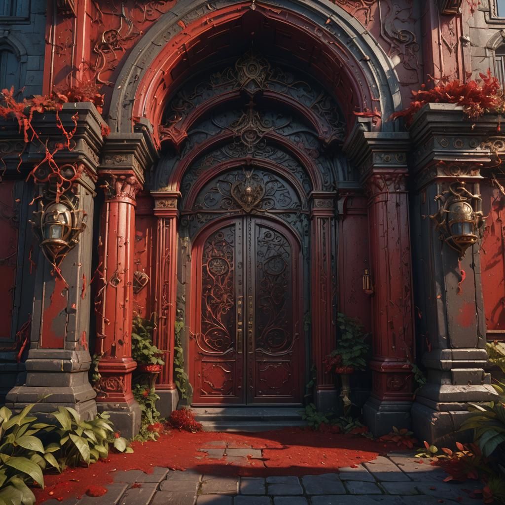 Fantastical Red Entryway Concept Art
