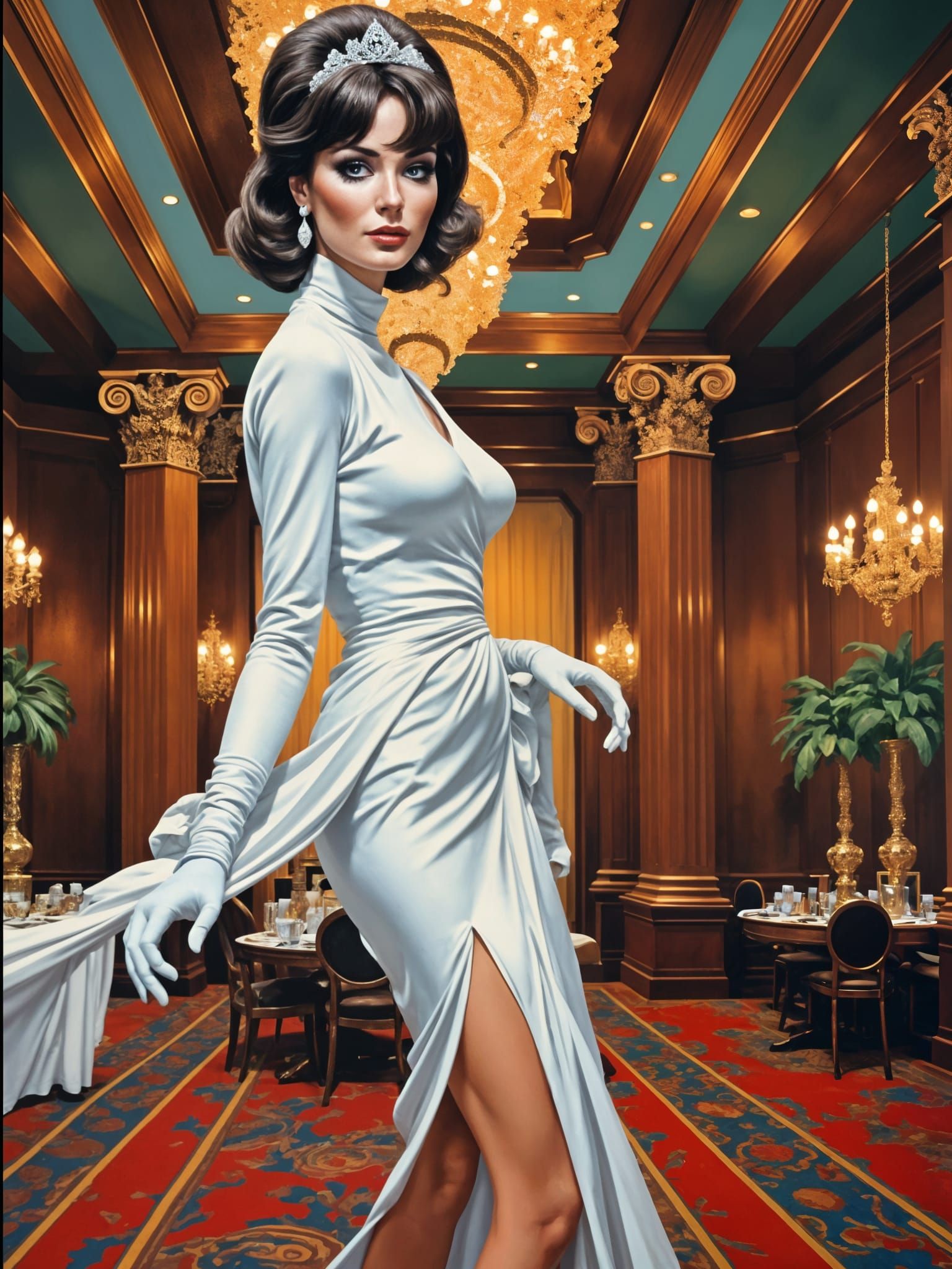 Raquel Welch in 1960s Monaco Restaurant Illustration