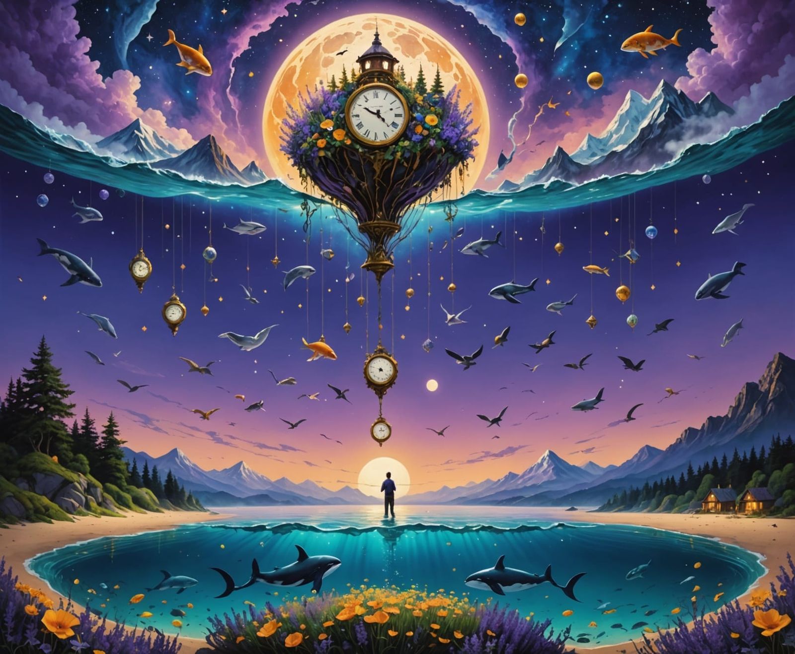 Surreal Dreamscape in Lavender Hues with Floating Mountains ...