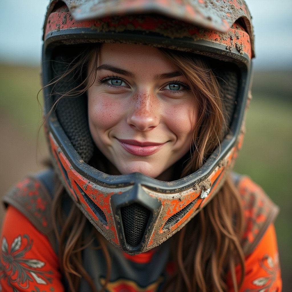 Gritty Portrait of a Female Motocross Rider
