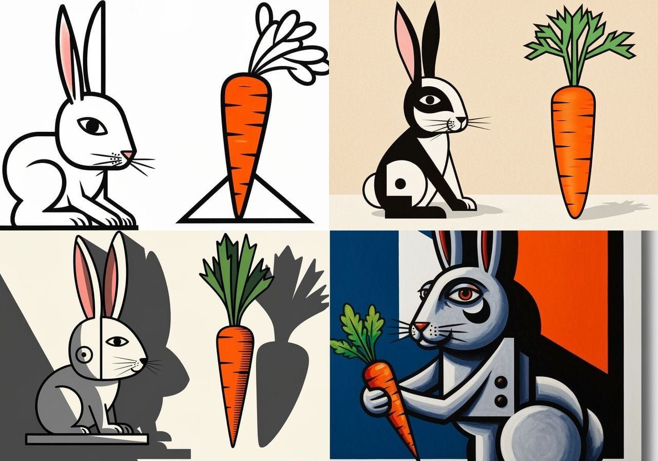 Geometric Bauhaus Rabbit and Carrot