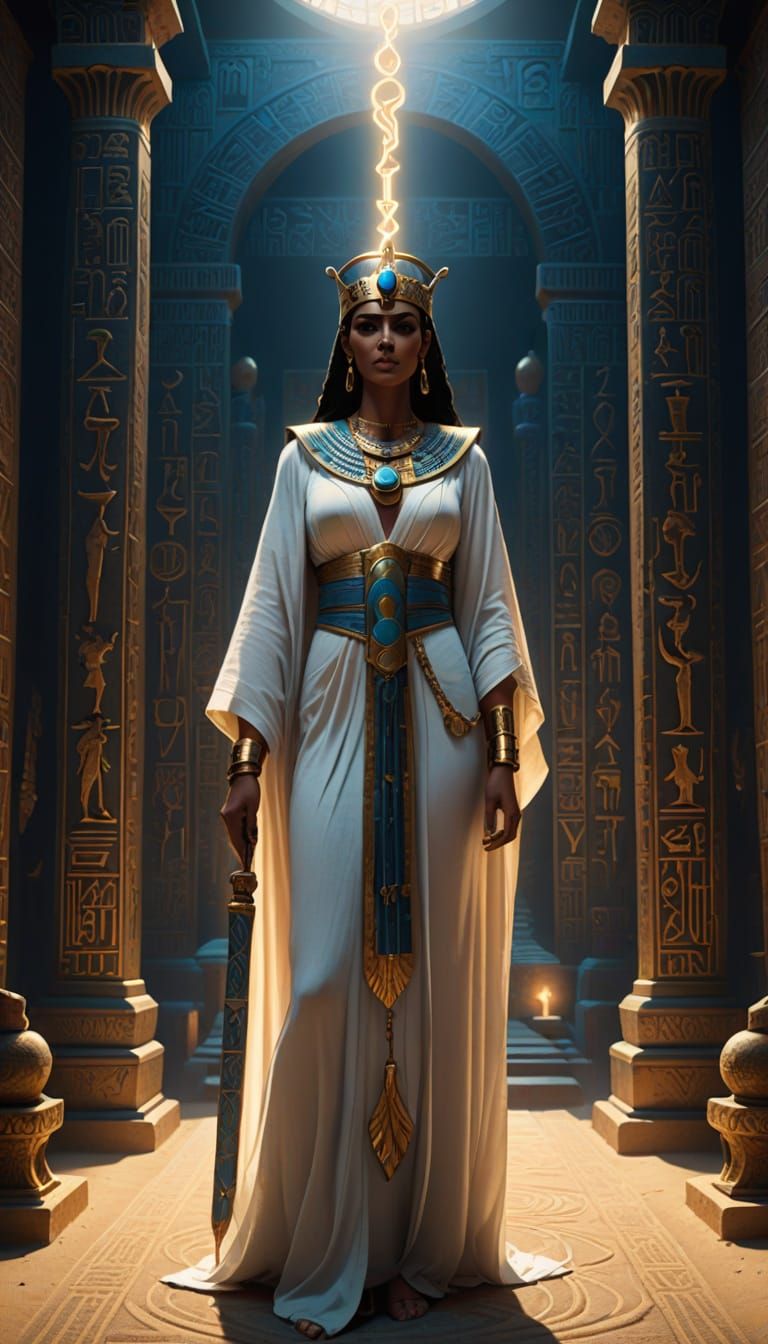 Egyptian Priestess in Ancient Temple Splendor
