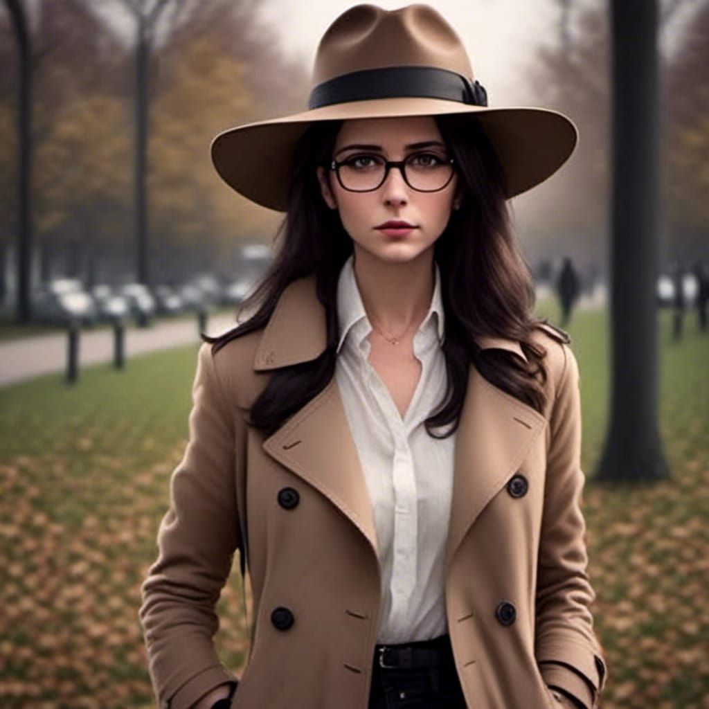 Woman in Fedora Stands on Grassy Knoll