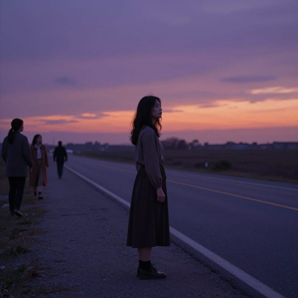 Woman Yearning at Dusk in Ethereal Style