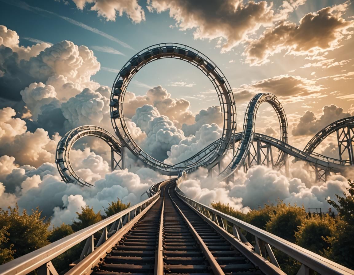 Glowing Rollercoaster Through Dreamy Cloudscape