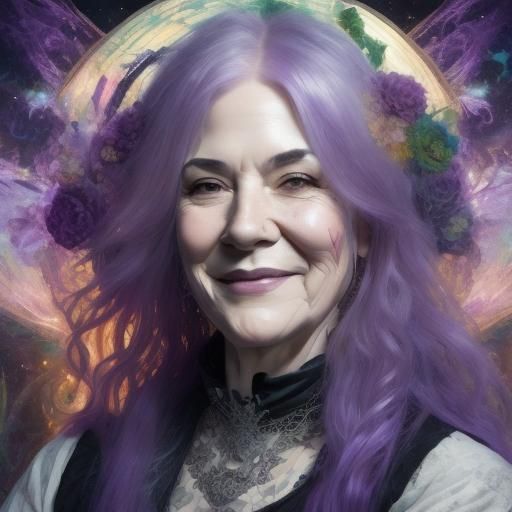 Goth Woman Portrait with Purple Hair in Digital Art