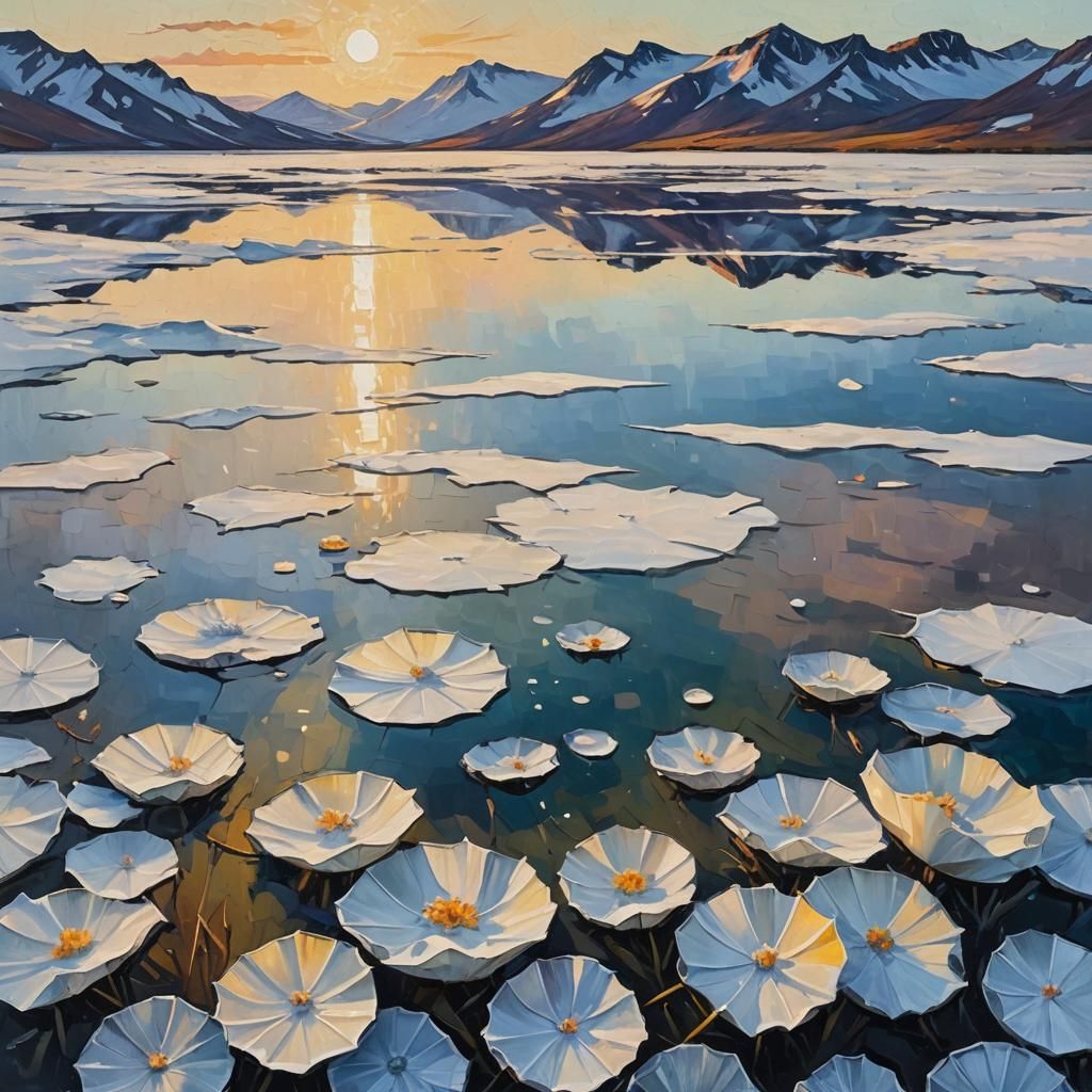 Frost Flowers in Iceland: Neo-Impressionist Oil Painting