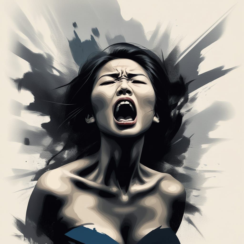 Abstract Woman Howling in Minimalist Style