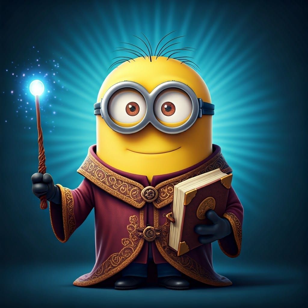 Kevin the Minion as a Wizard in 3D Digital Art