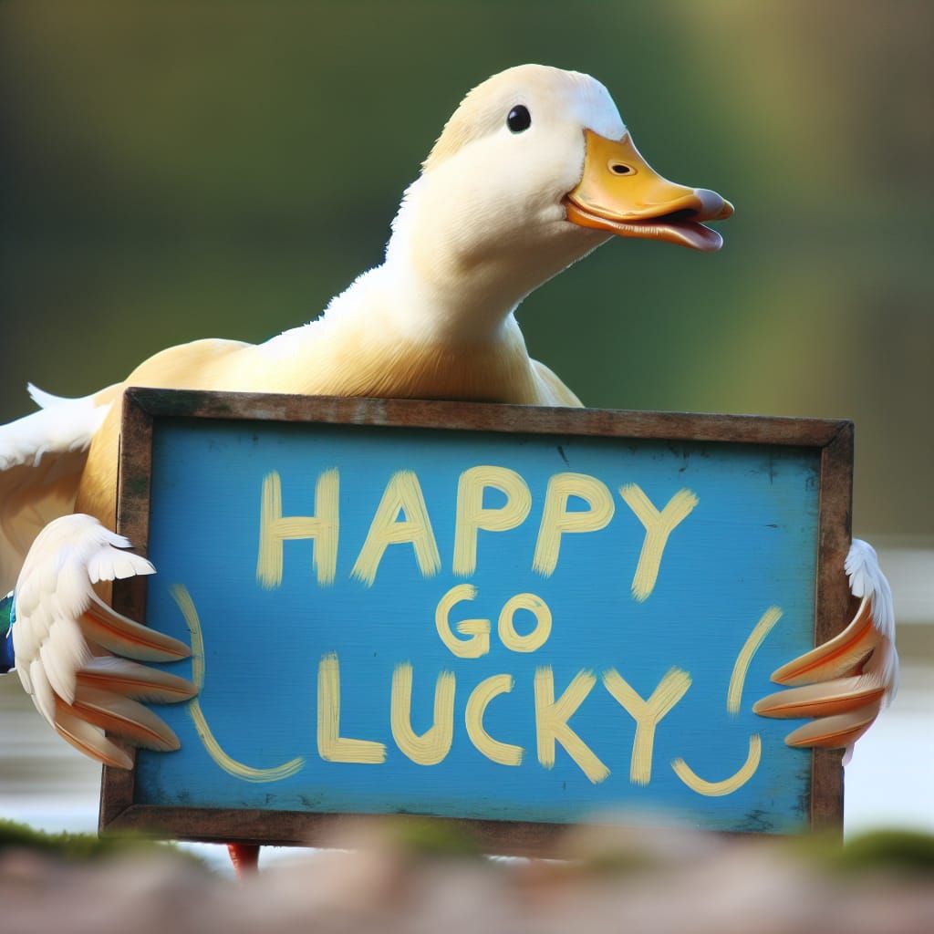 Duck Holding a Sign: Happy Go Lucky
