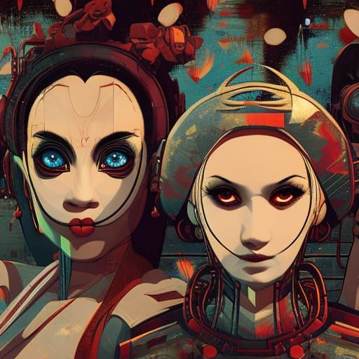 Three Women in Afrofuturist Oilpunk Style