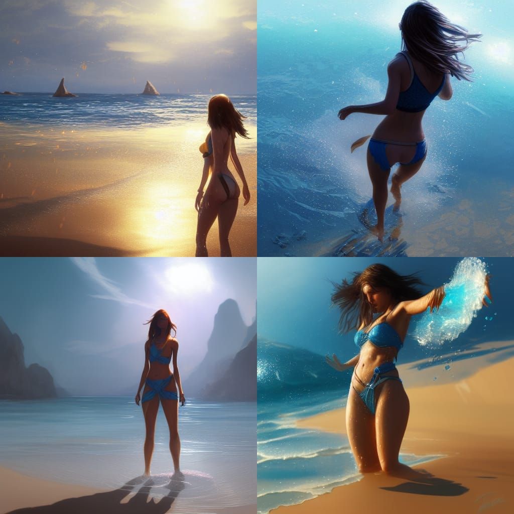 Girl in Crystal Blue Water: Hyperdetailed Summer Beach