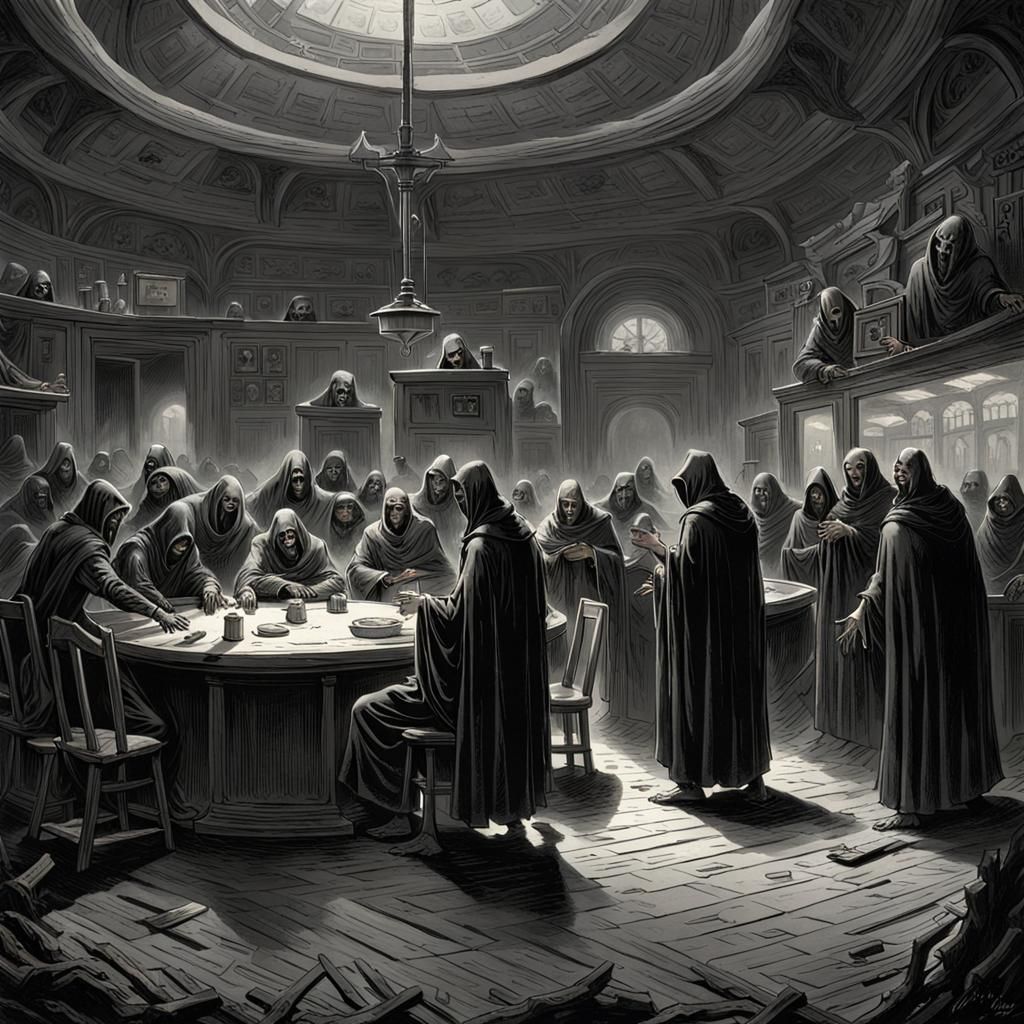 Abandoned Diner Cultists in Dark Illustration Style