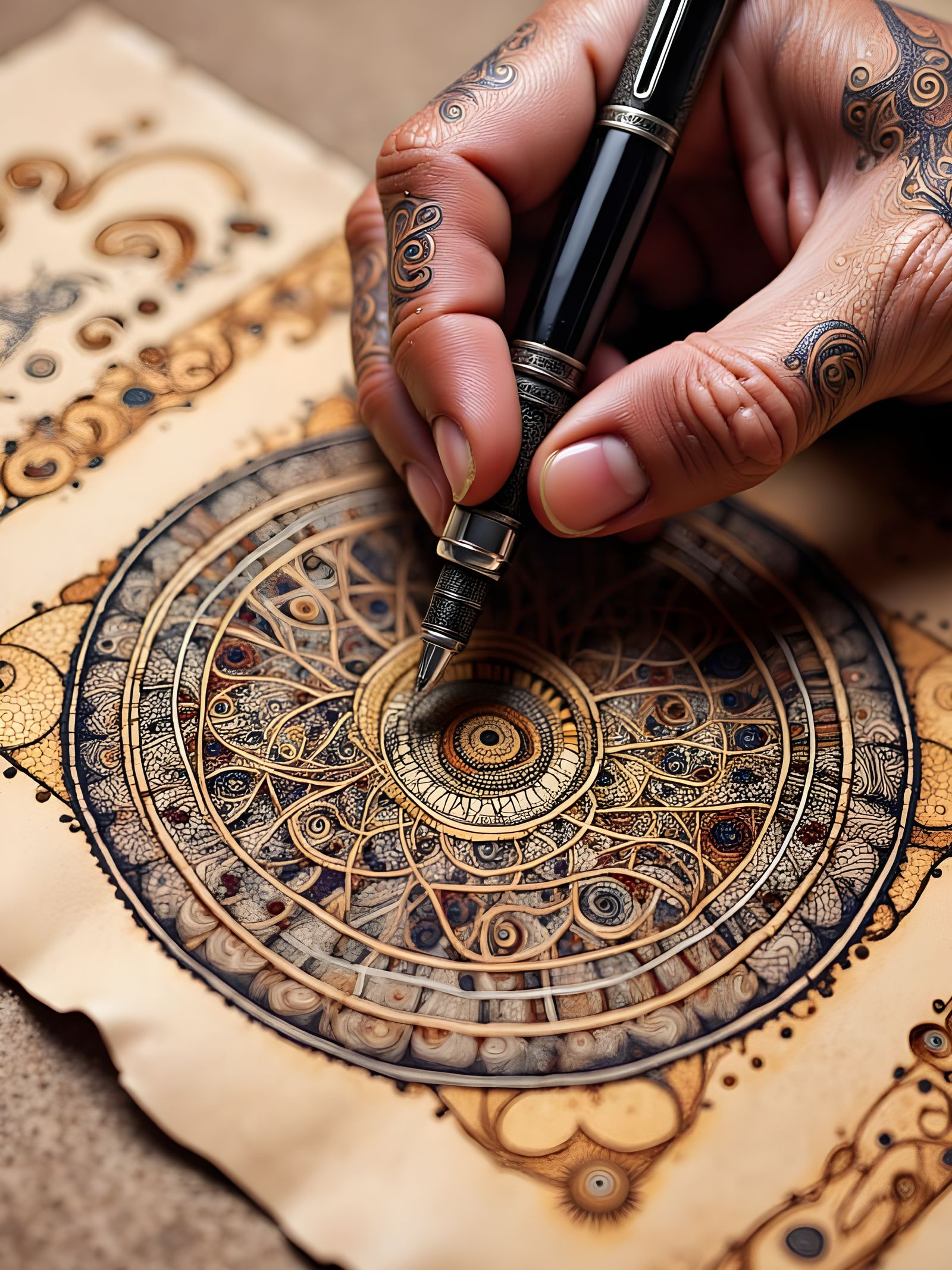 Hyperdetailed Hand Creates Intricate Zentangle Art on Ancien...